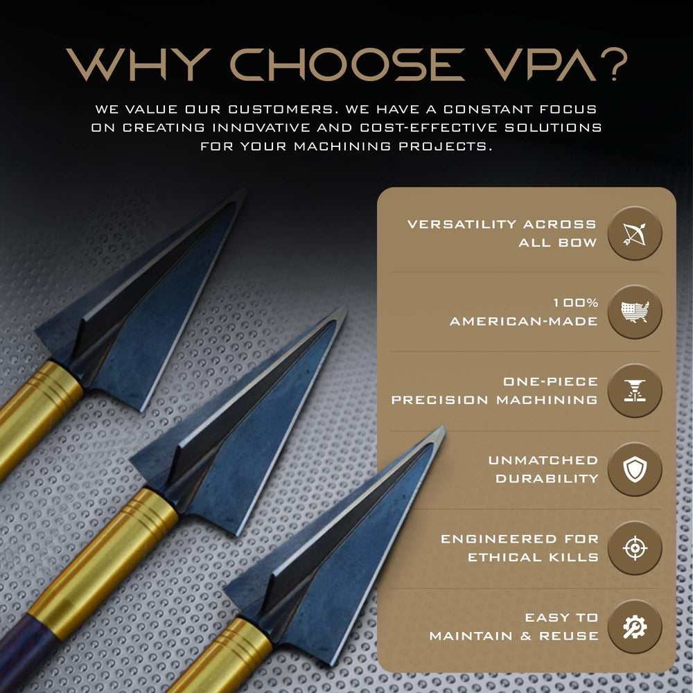 Vantage Point Archery VPA 1045 carbon steel with 50-52 Rockwell for durable edge.