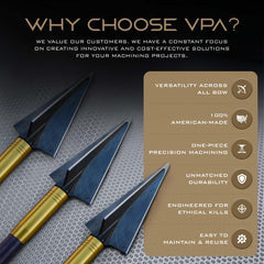 Vantage Point Archery VPA 1045 carbon steel with 50-52 Rockwell for durable edge.