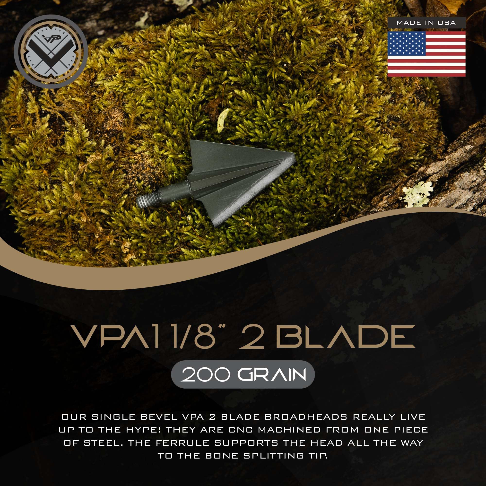 Vantage Point Archery VPA broadhead blade close-up showing sharp edge and geometry