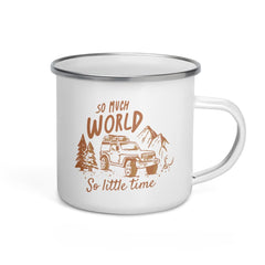 Varam camping enamel mug close-up rim highlighting lightweight, heat-resistant enamel finish