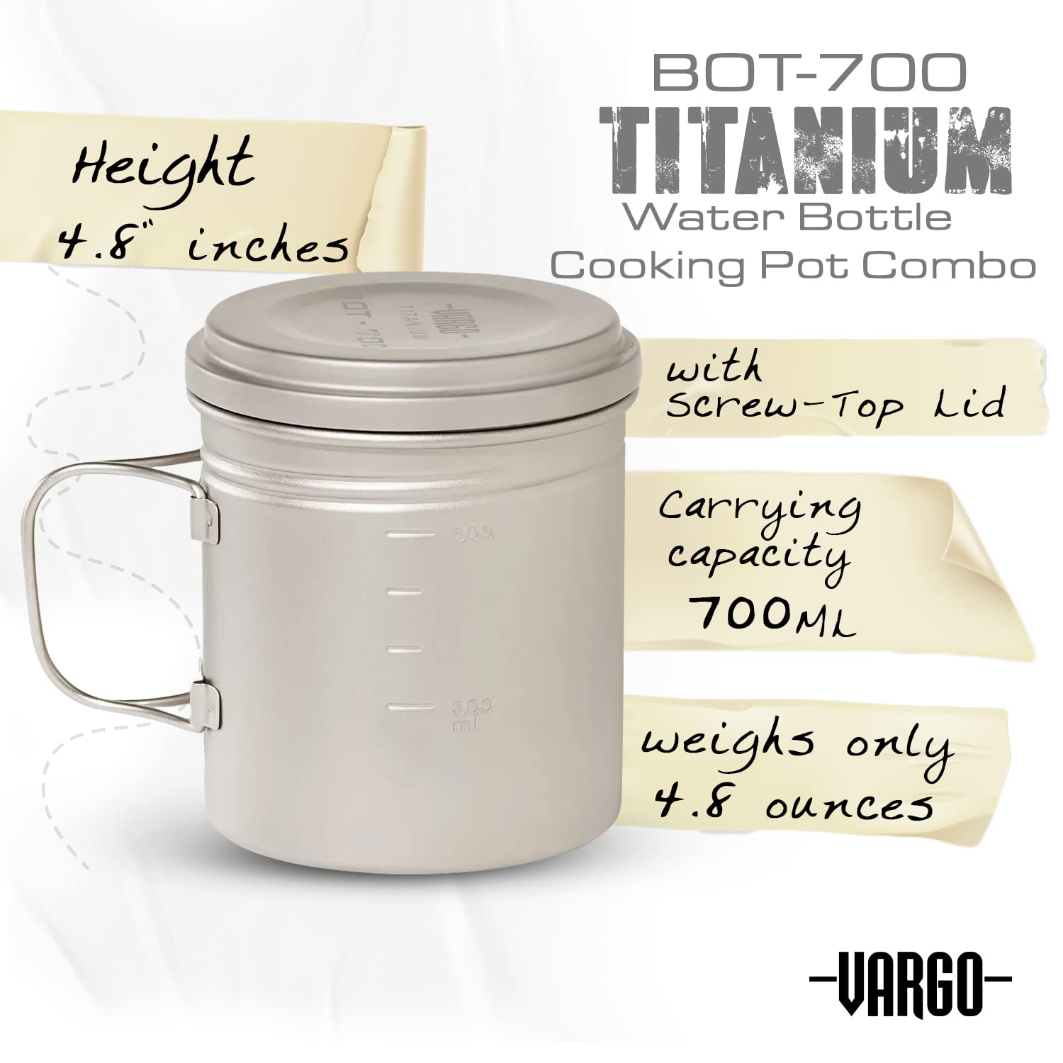 Vargo BOT 700 foldable handles in use, emphasizing lightweight travel.