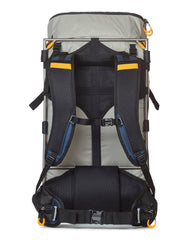 Vargo ExoTi 50 back panel view demonstrating load lifting straps and hydration compatibility.