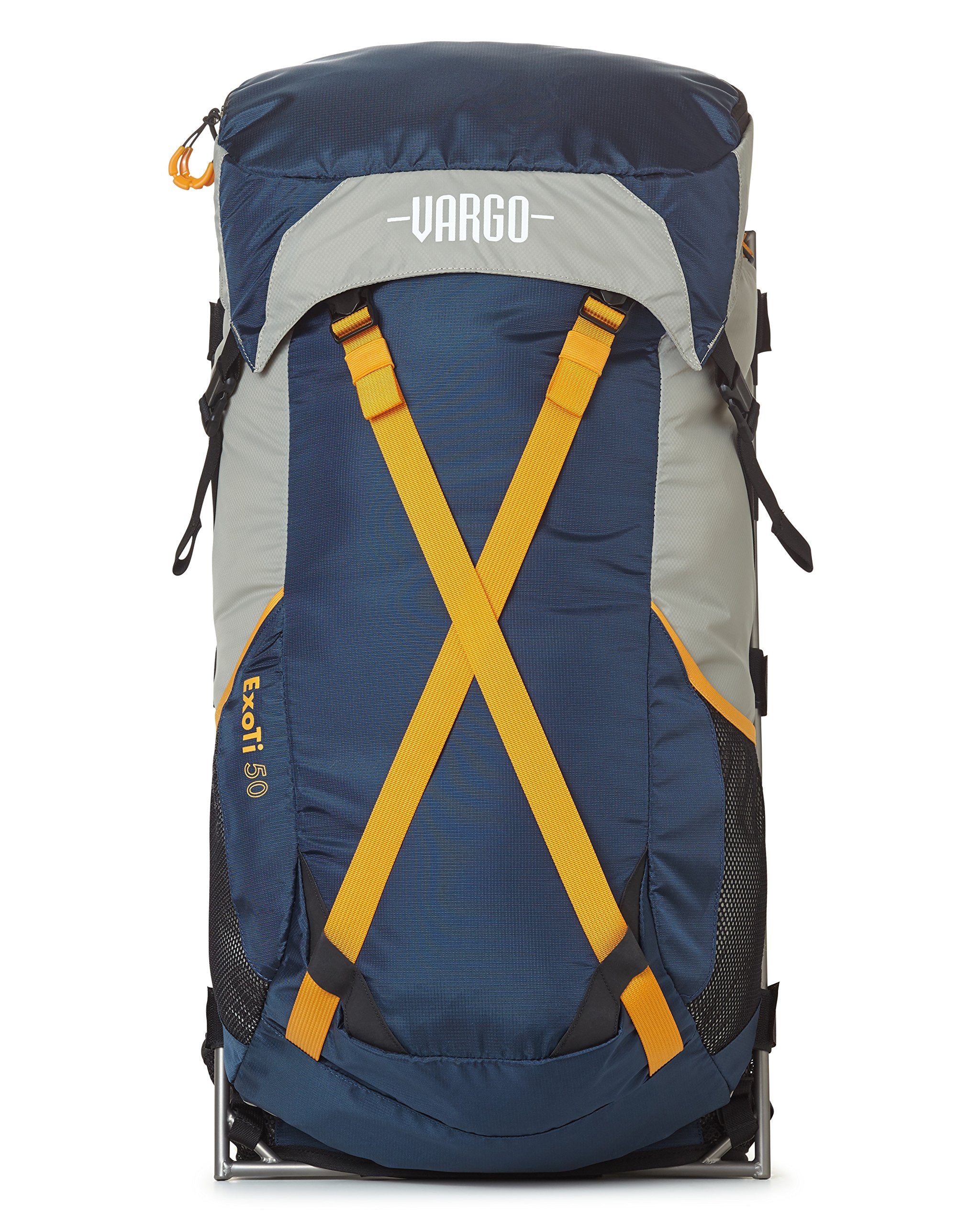 Vargo ExoTi 50 backpack front view, showcasing exterior frame and ready-to-load design.