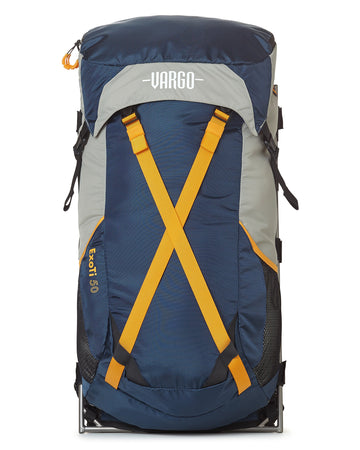Vargo ExoTi 50 backpack front view, showcasing exterior frame and ready-to-load design.
