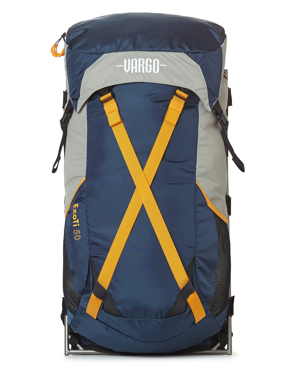 Vargo ExoTi 50 backpack front view, showcasing exterior frame and ready-to-load design.