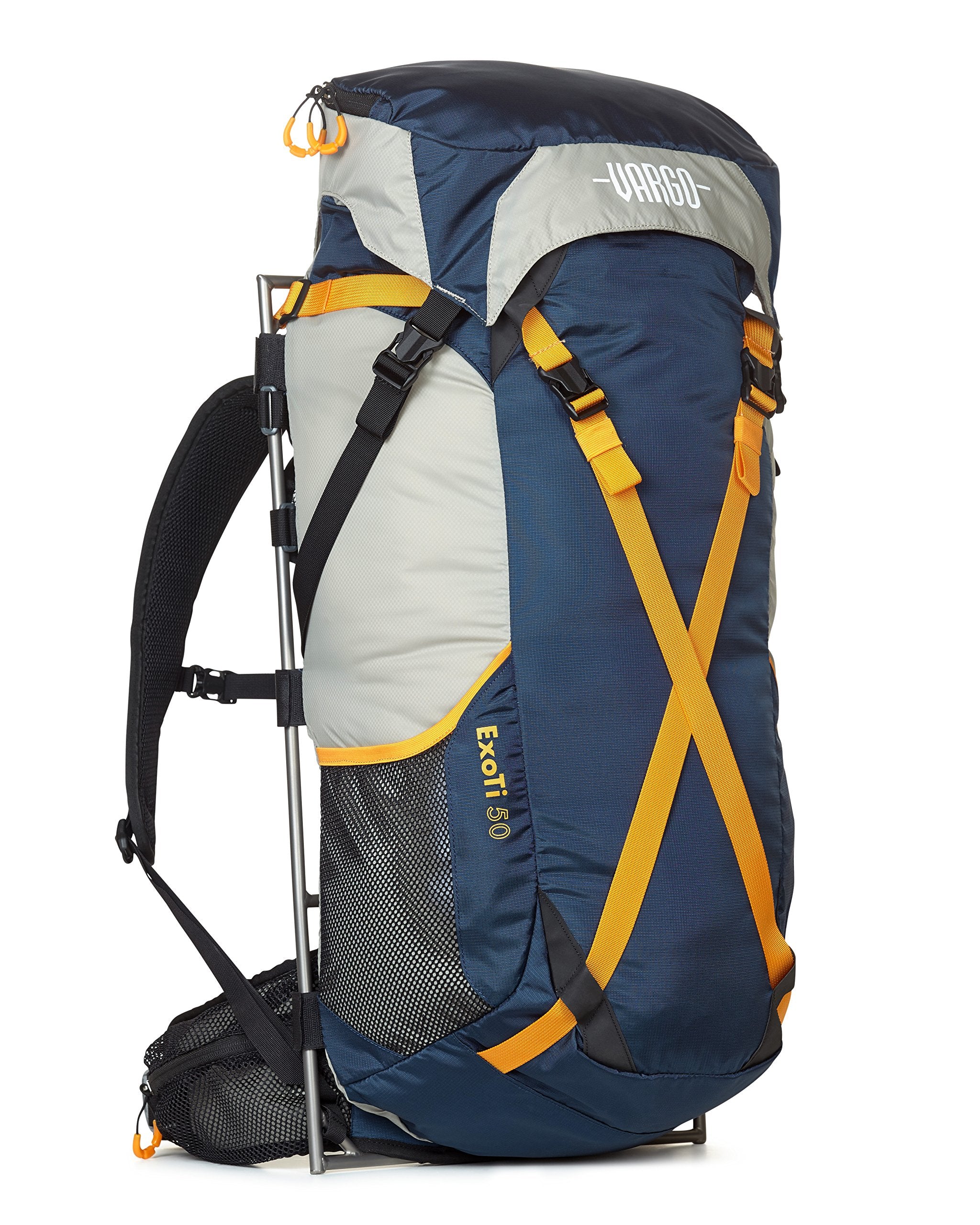 Vargo ExoTi 50 side view highlighting ergonomic lumbar support and ventilated harness.