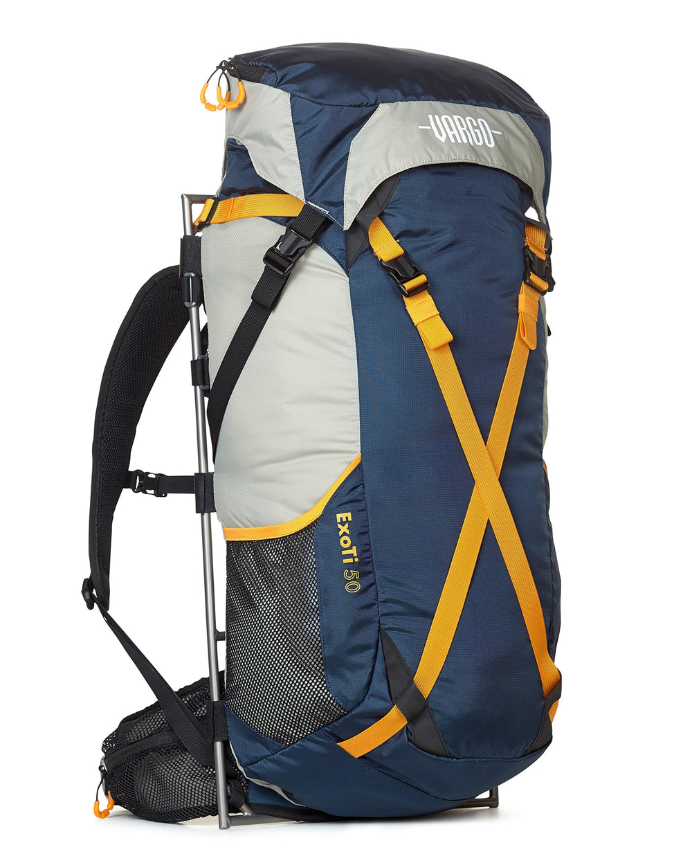 Vargo ExoTi 50 side view highlighting ergonomic lumbar support and ventilated harness.