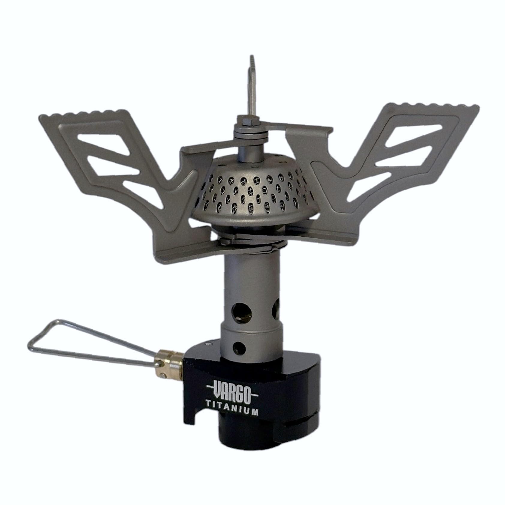 Vargo Jet-Ti 2 stove with folding legs offering stable camp cooking on trails.