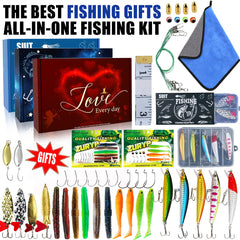 Assorted lures and fishing accessories included