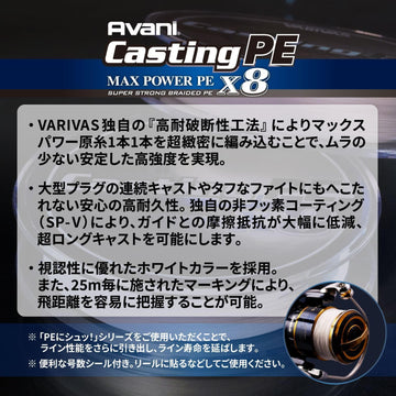 Varivas Avani Casting PE Max Power X8 coated surface reduces friction for smooth retrieves