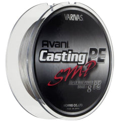 VARIVAS Avani Casting SMP PE line spool showcases eight-strand braid for long, precise casts.