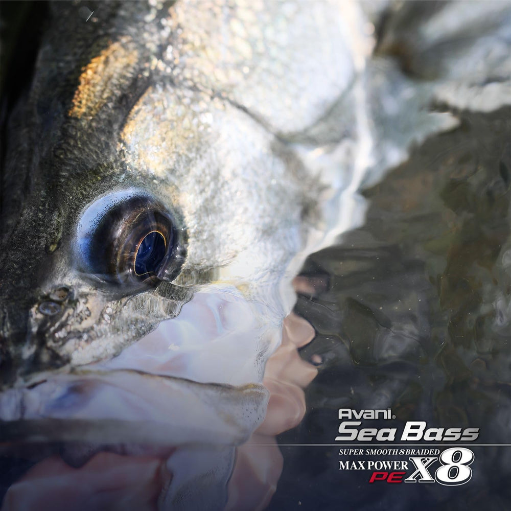 VARIVAS Avani Sea Bass Max Power PE x8 150m spool in stealth gray for versatile setups.