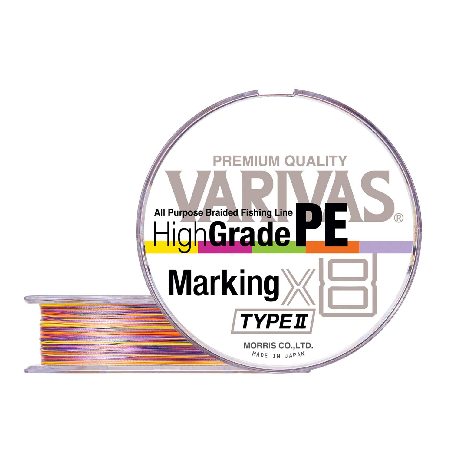 VARIVAS HighGrade PE x8 Marking Type II braided line on a 150m spool in multi-color markings