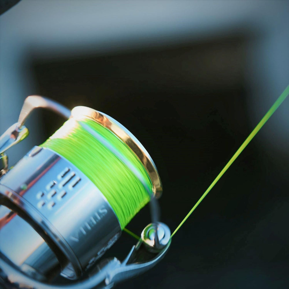 Varivas Max Power PE x8 lime green line visible for bite detection and tracking