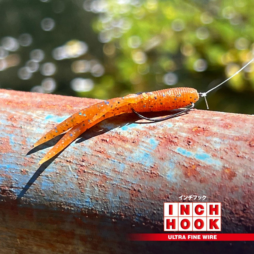 VARIVAS Nogales Inch Hook Small with worm demonstrates effective rigging for small plastics