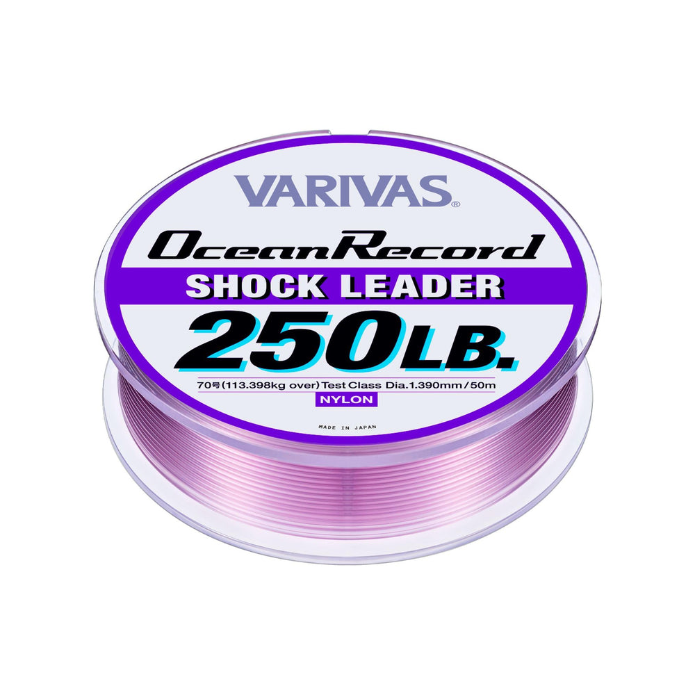 Varivas Ocean Record Shock Leader Misty Purple color for deep-water camouflage and tracking.