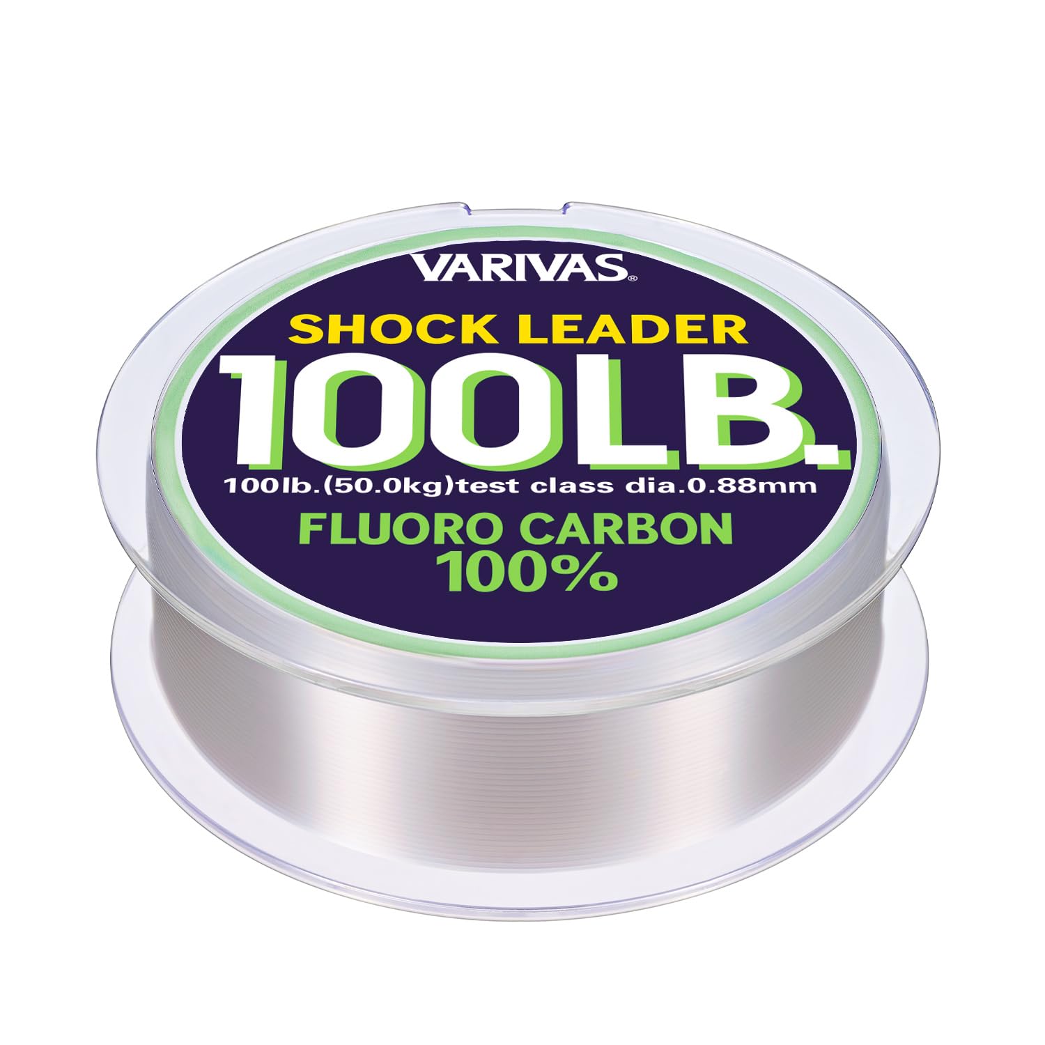 VARIVAS shock leader fluorocarbon 100lb, spool band view, enhances smooth, low-stretch lure control.