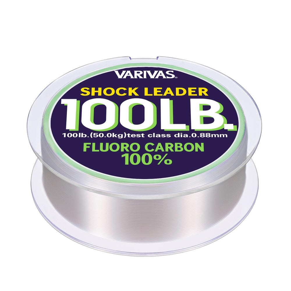 VARIVAS shock leader fluorocarbon 100lb, spool band view, enhances smooth, low-stretch lure control.