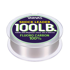 VARIVAS shock leader fluorocarbon 100lb, spool band view, enhances smooth, low-stretch lure control.