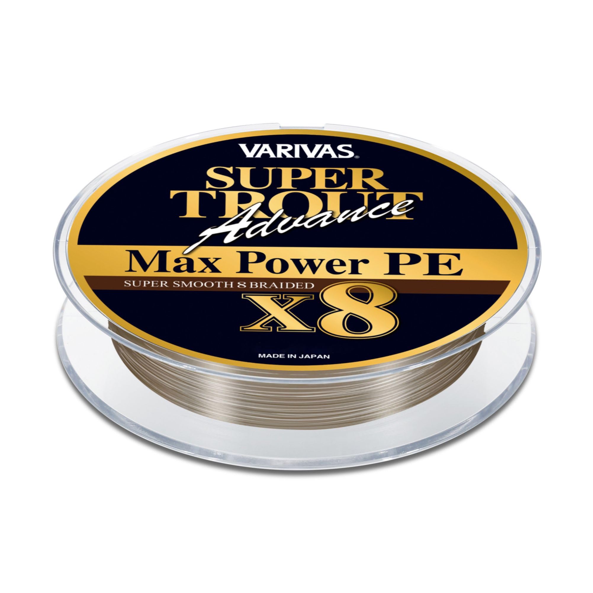 Varivas Super Trout Advance Max Power PE8 spool closeup enhances smooth casting.