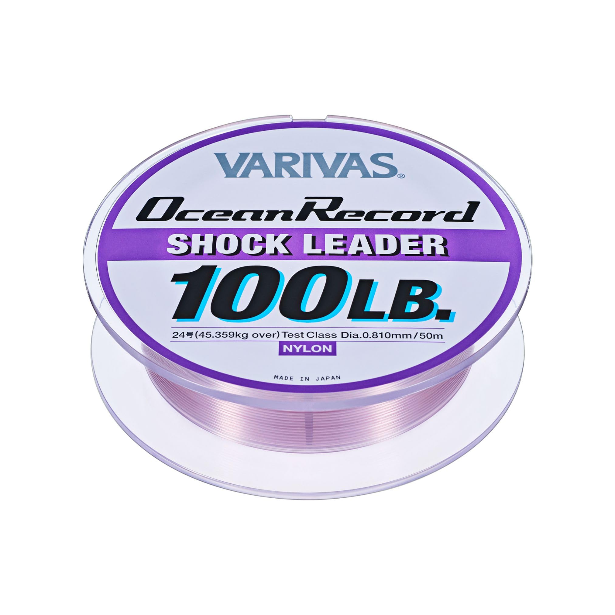 Close-up of shock leader showing 100lb strength