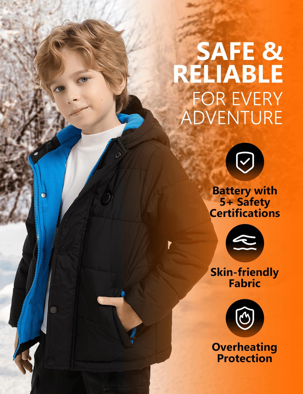 Varmcore kids jacket worn outdoors emphasizes wind protection and mobility.