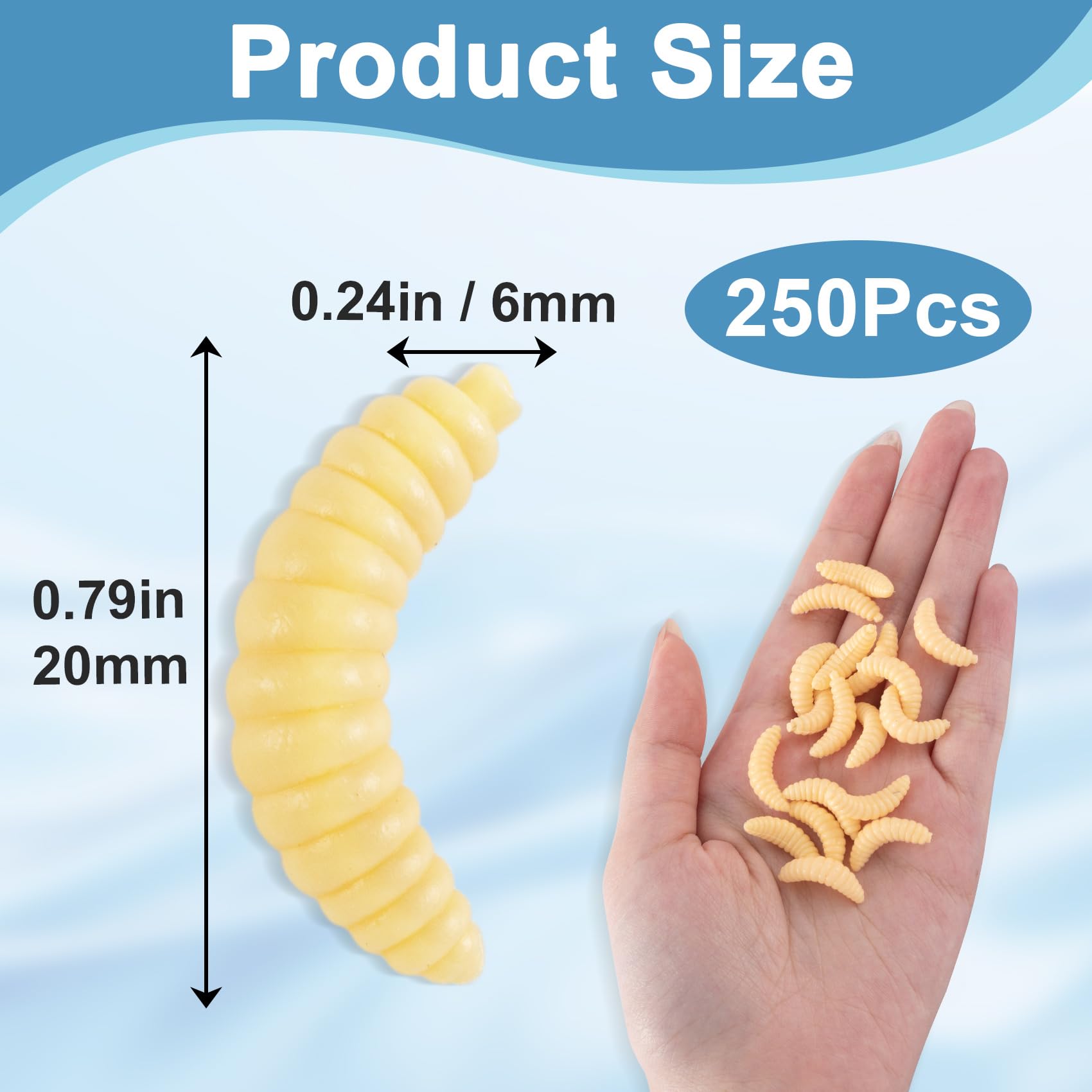 VARMDUKKE fake worms 250pcs yellow 20mm close-up view 02