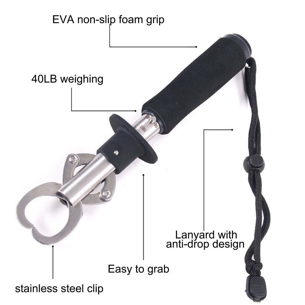 Close-up of stainless steel jaw and foam handle