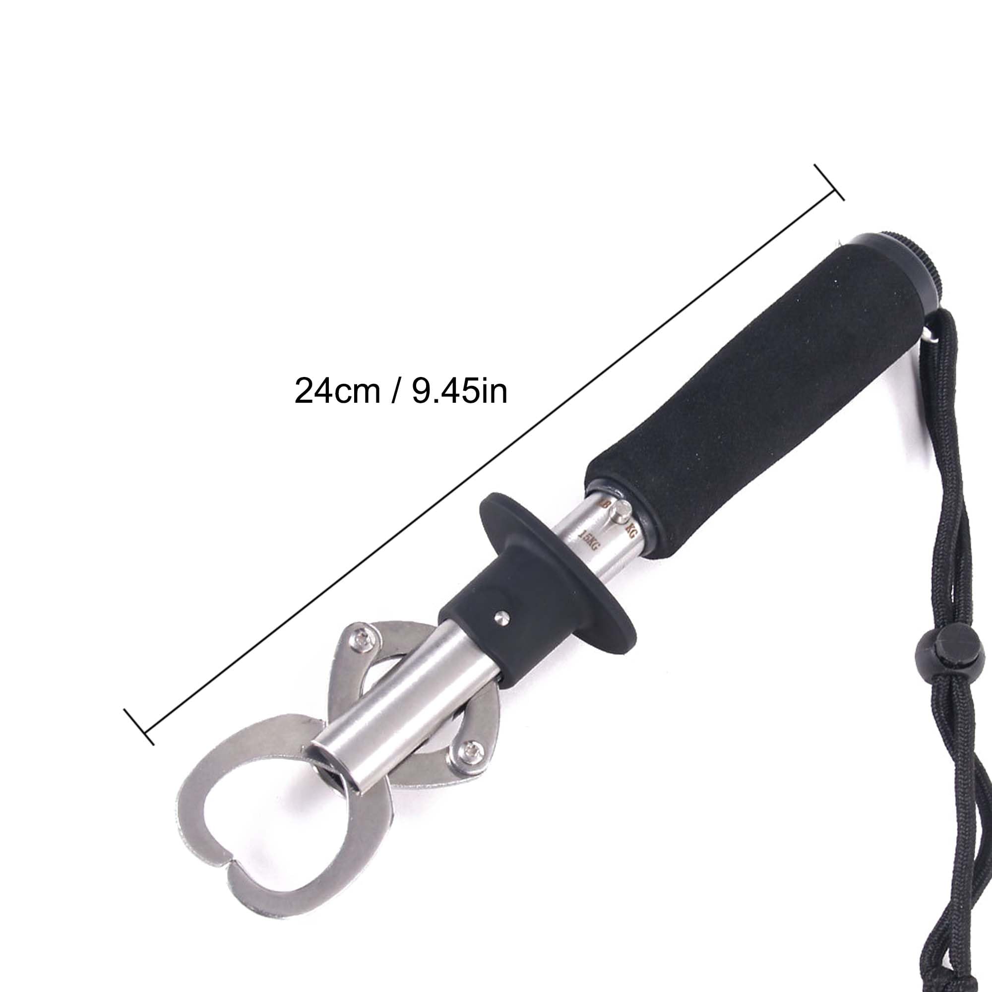 Gripper securely grips fish lip for measurement