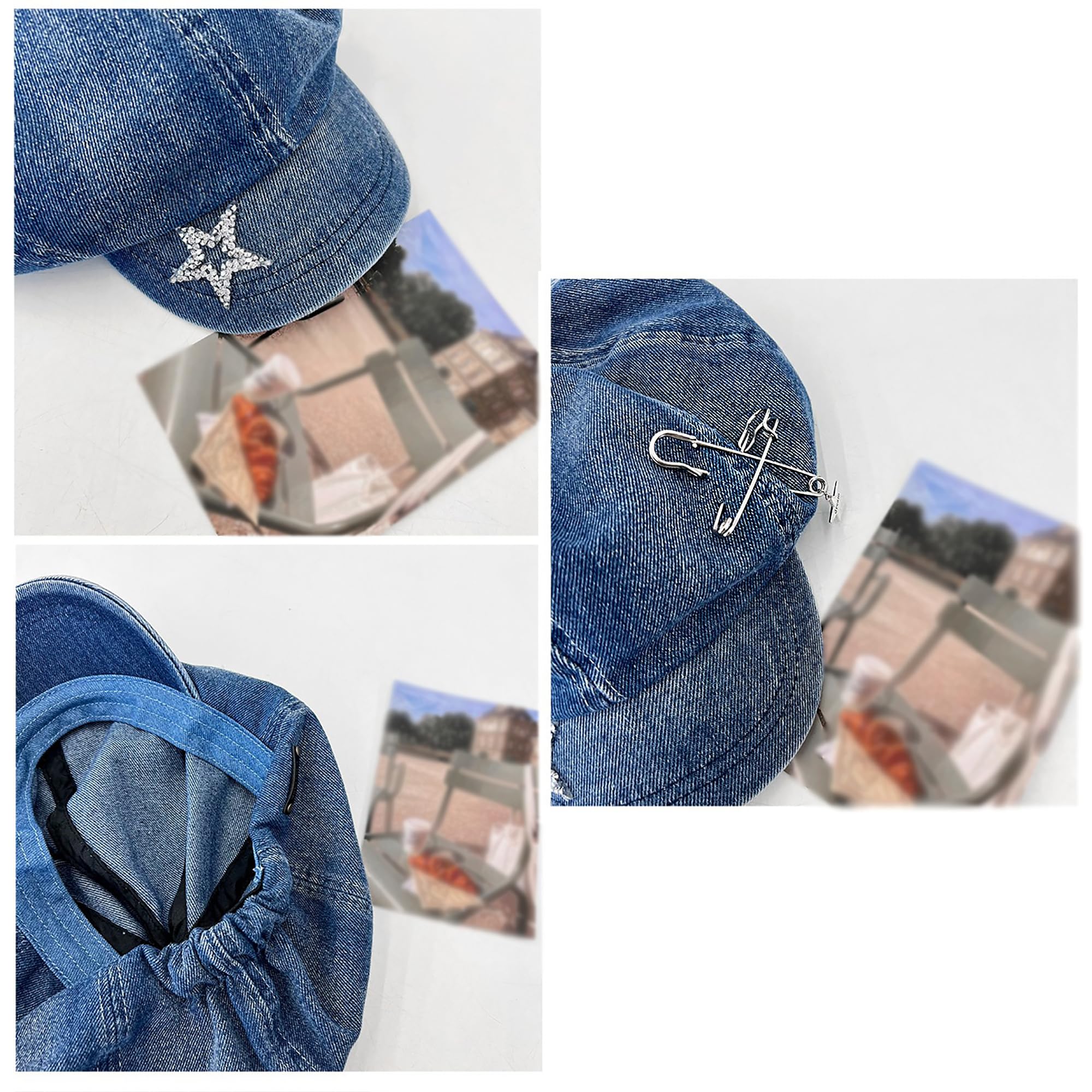 VASTLUCKY denim hat with side snaps for convertible western look
