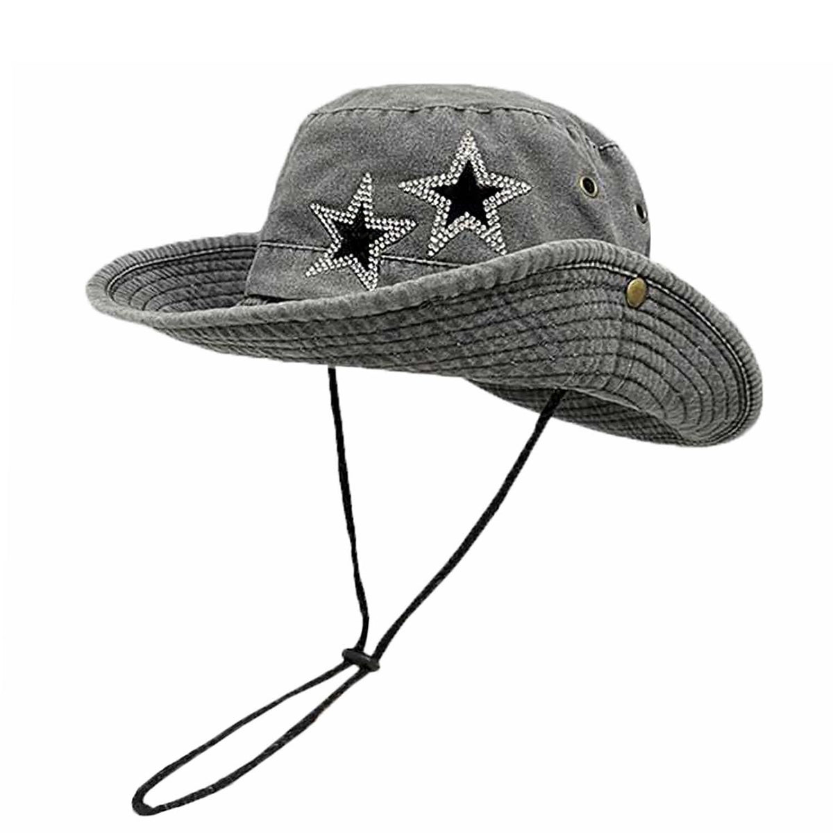 VASTLUCKY denim cowboy hat with rhinestone star for sun protection and chic beach style.