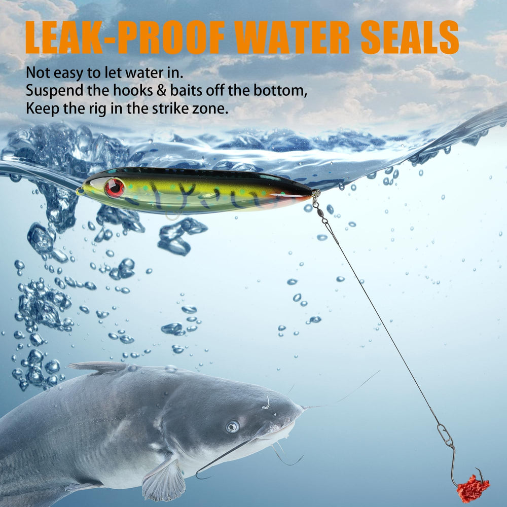10-pack catfish floats mimicking threadfin shad