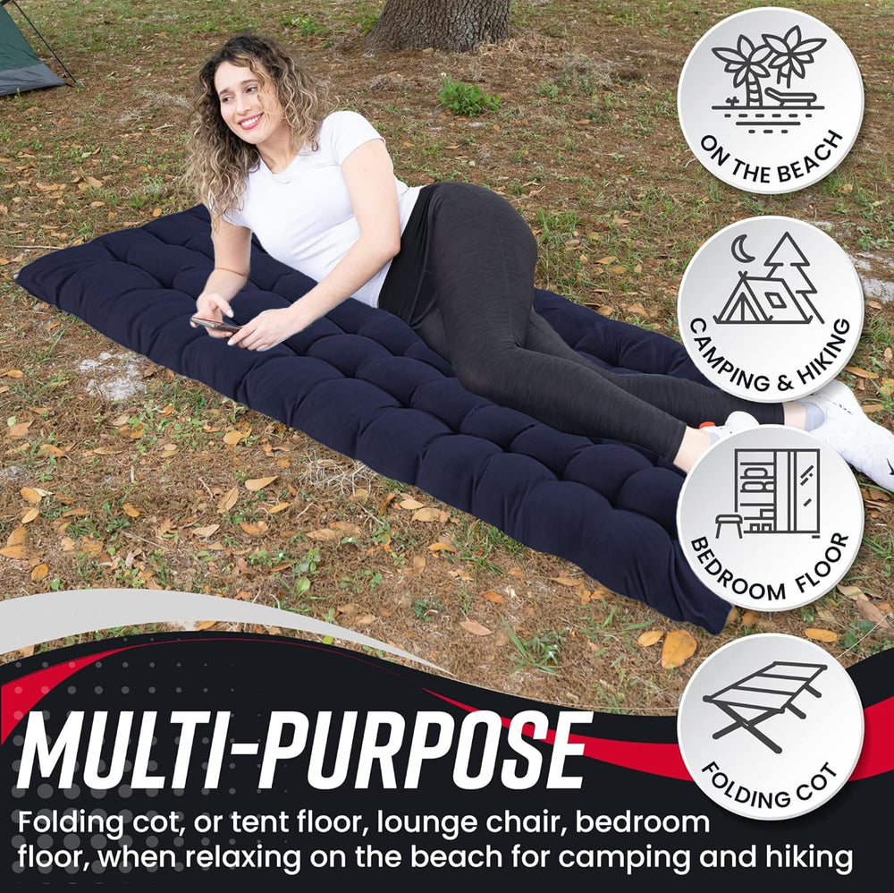 VaygWay blue lightweight camping pad for portable comfort on trips.