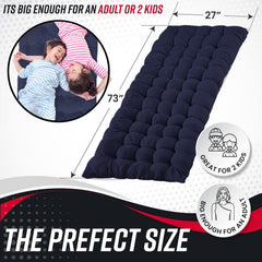 VaygWay blue soft cotton mattress for comfortable sleeping on a camping cot.