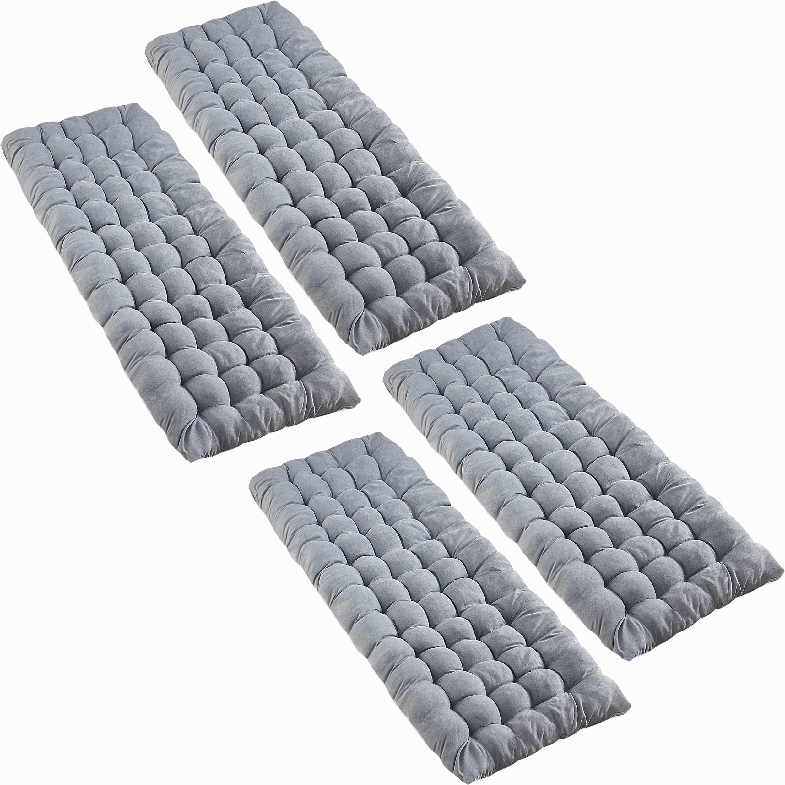 VaygWay grey outdoor cot pad on grass showing plush 3-inch cotton padding for camping comfort.
