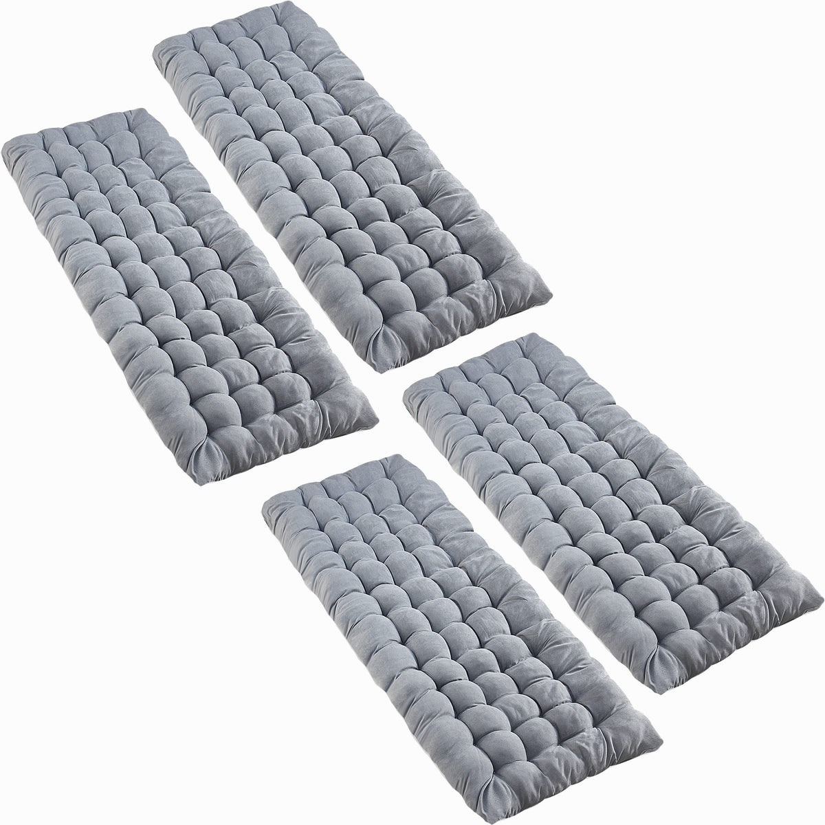 VaygWay grey outdoor cot pad on grass showing plush 3-inch cotton padding for camping comfort.