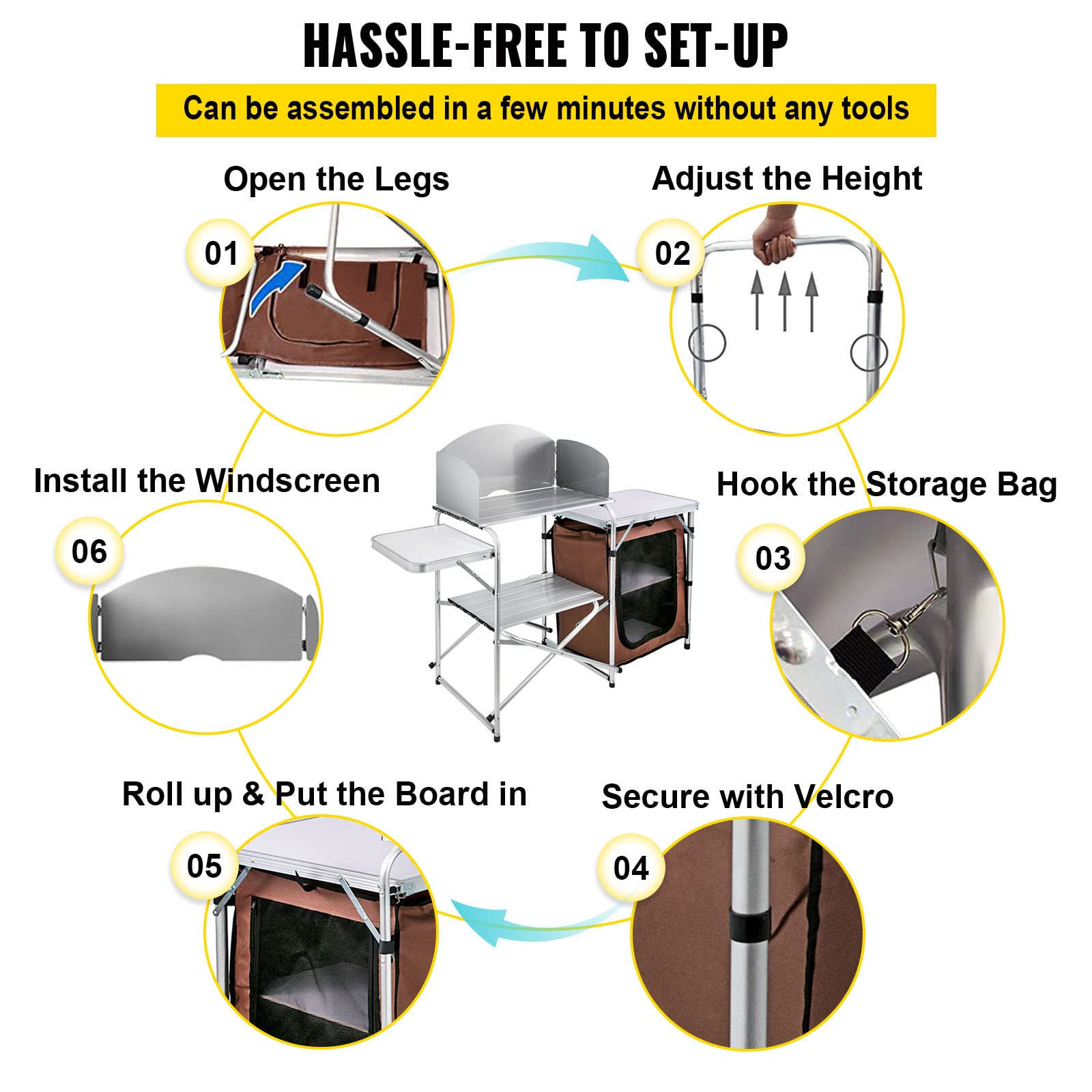 VBENLEM camping kitchen with two-tier detachable storage organizer.