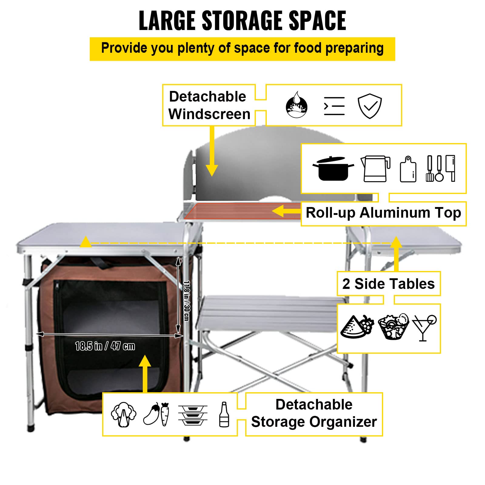VBENLEM camping kitchen with two side tables for extra prep space.