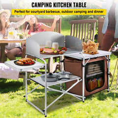 VBENLEM camping kitchen with windscreens protecting cookware outdoors.