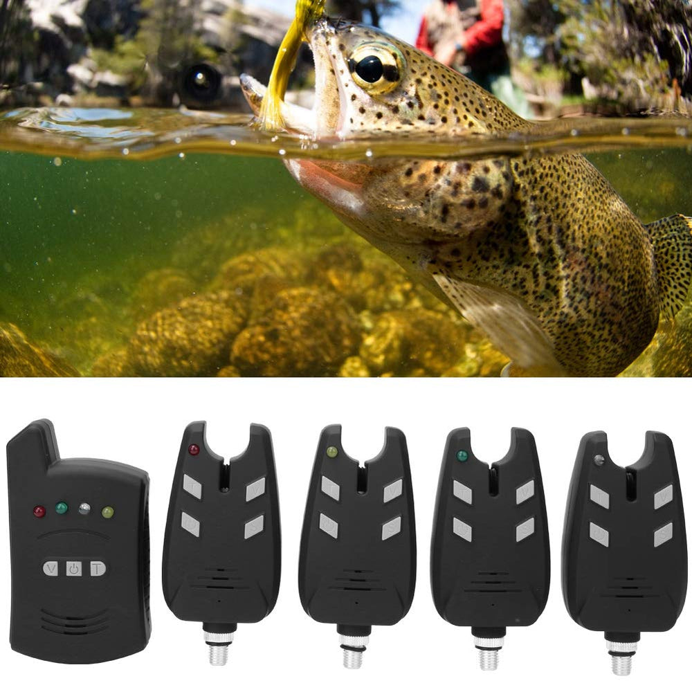 Vbest life fishing setup with alarm clipped to rod for easy bite detection