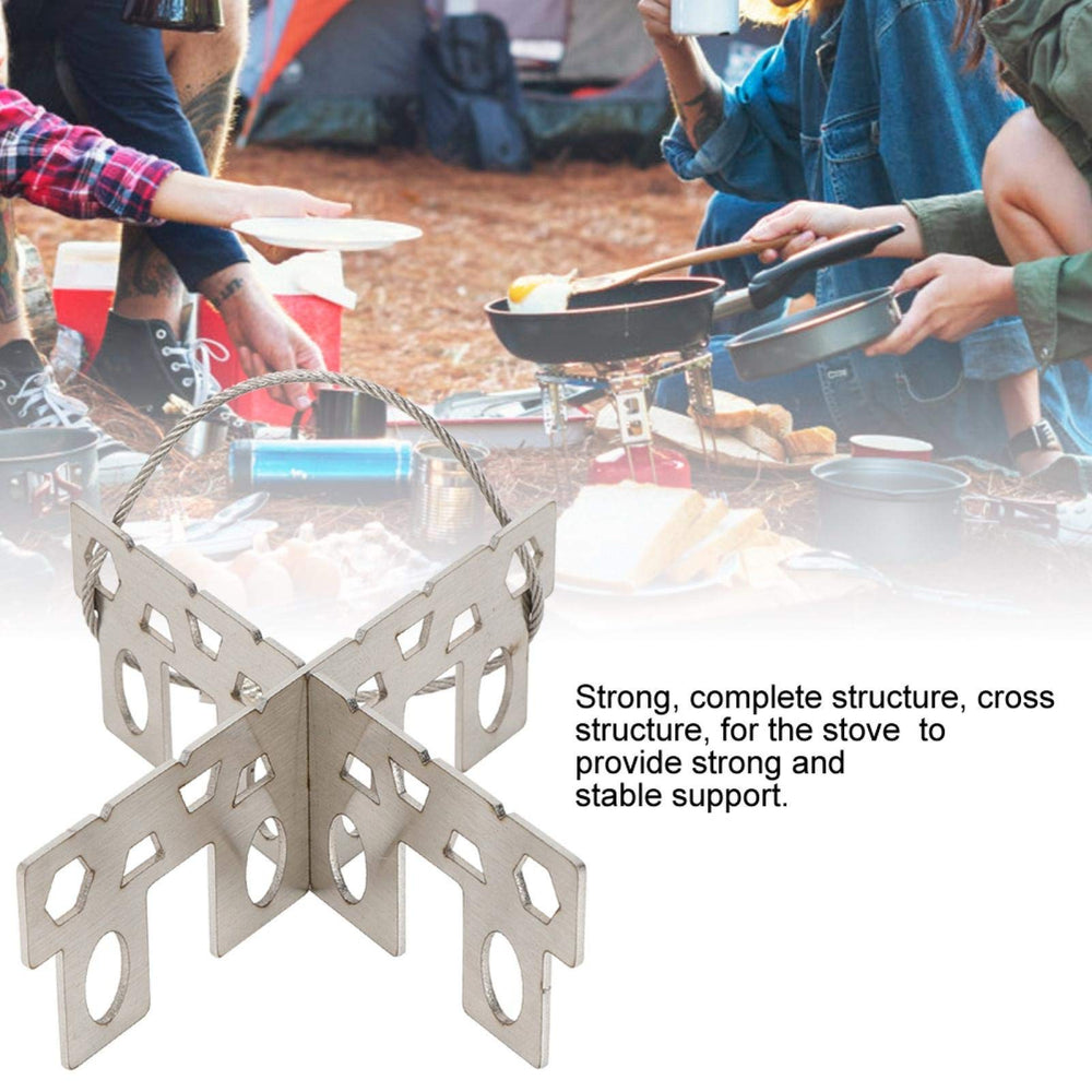 VBESTLIFE alcohol stove cross stand in use on a camping trip