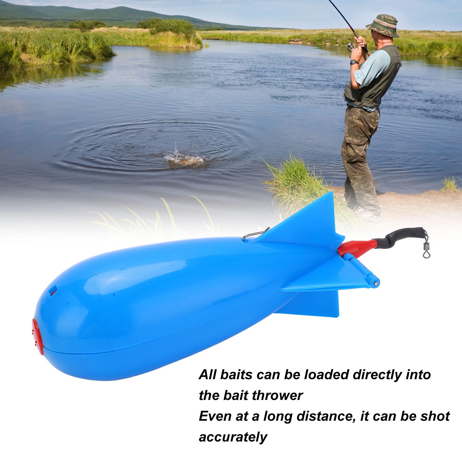VBESTLIFE bait thrower blue side view demonstrates simple handling for quick casting.