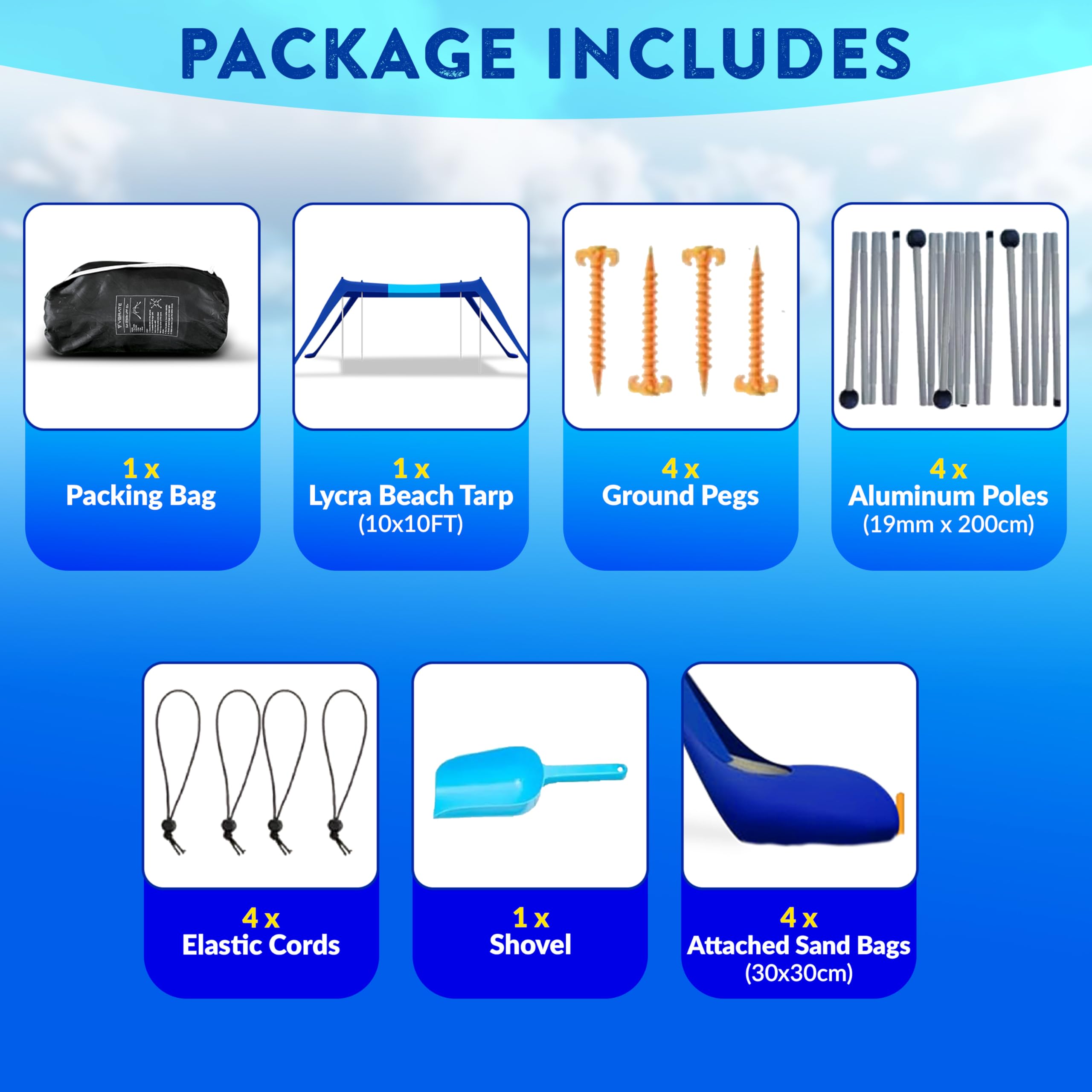vBrate Beach Tent Sun Shelter aluminum poles provide stable shade.