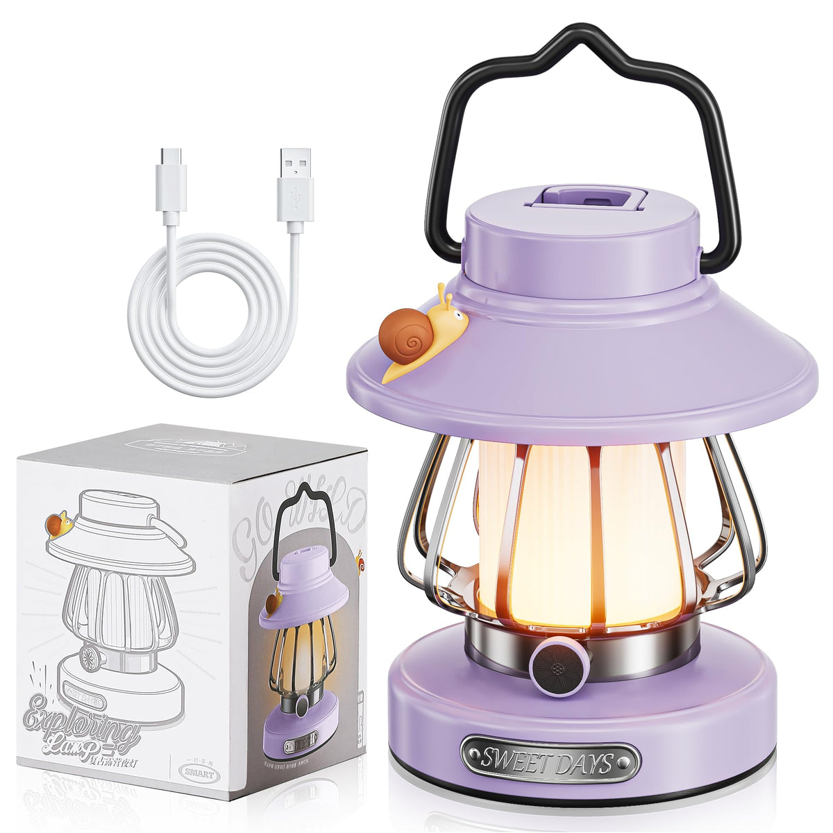 V.C.Formark snail-design lantern violet, side view, supports bedtime routines.