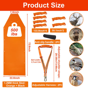 Vecacosic deer drag harness nylon and metal hardware supports heavy game hauling