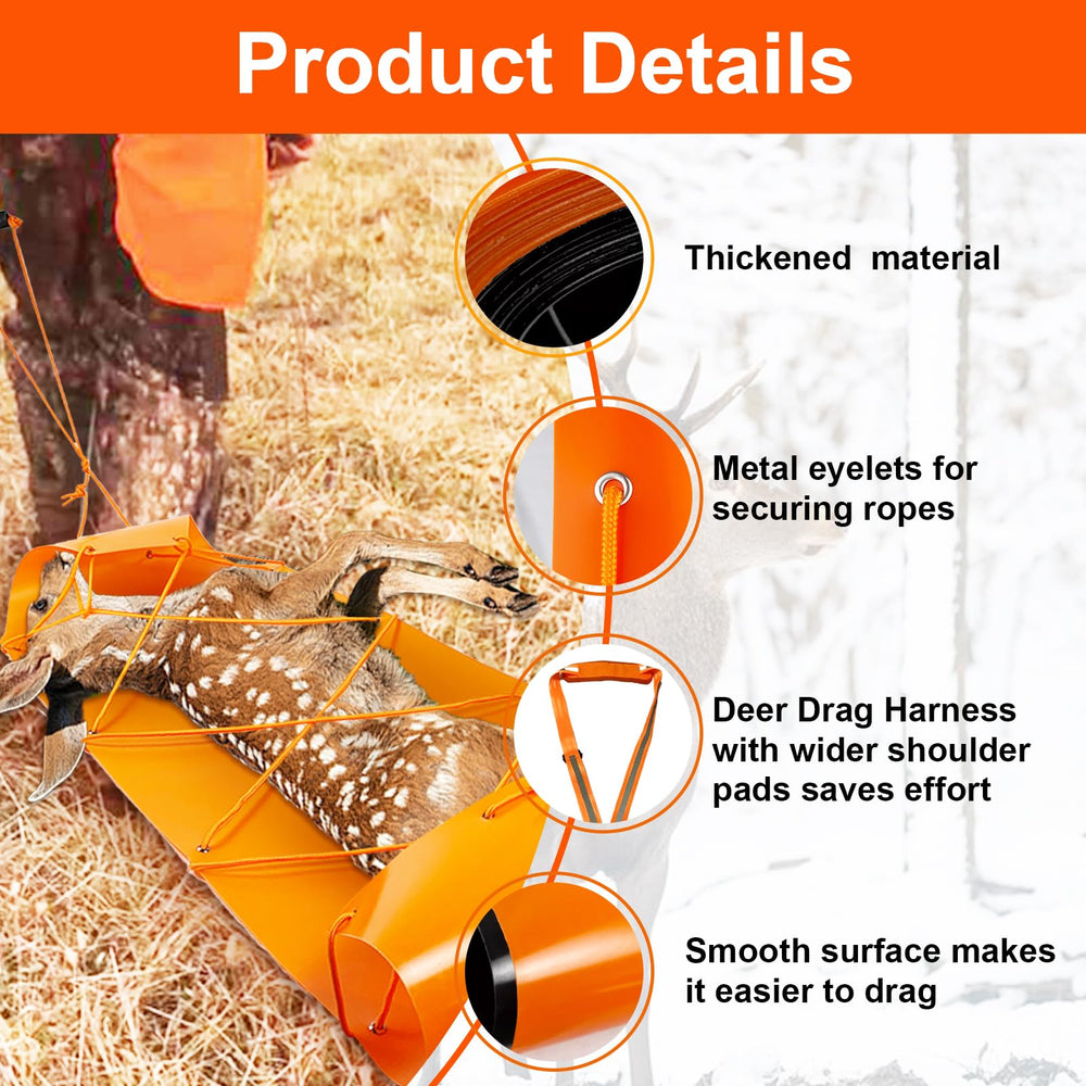 Vecacosic deer drag sled side view shows smooth A-side for easy pulls