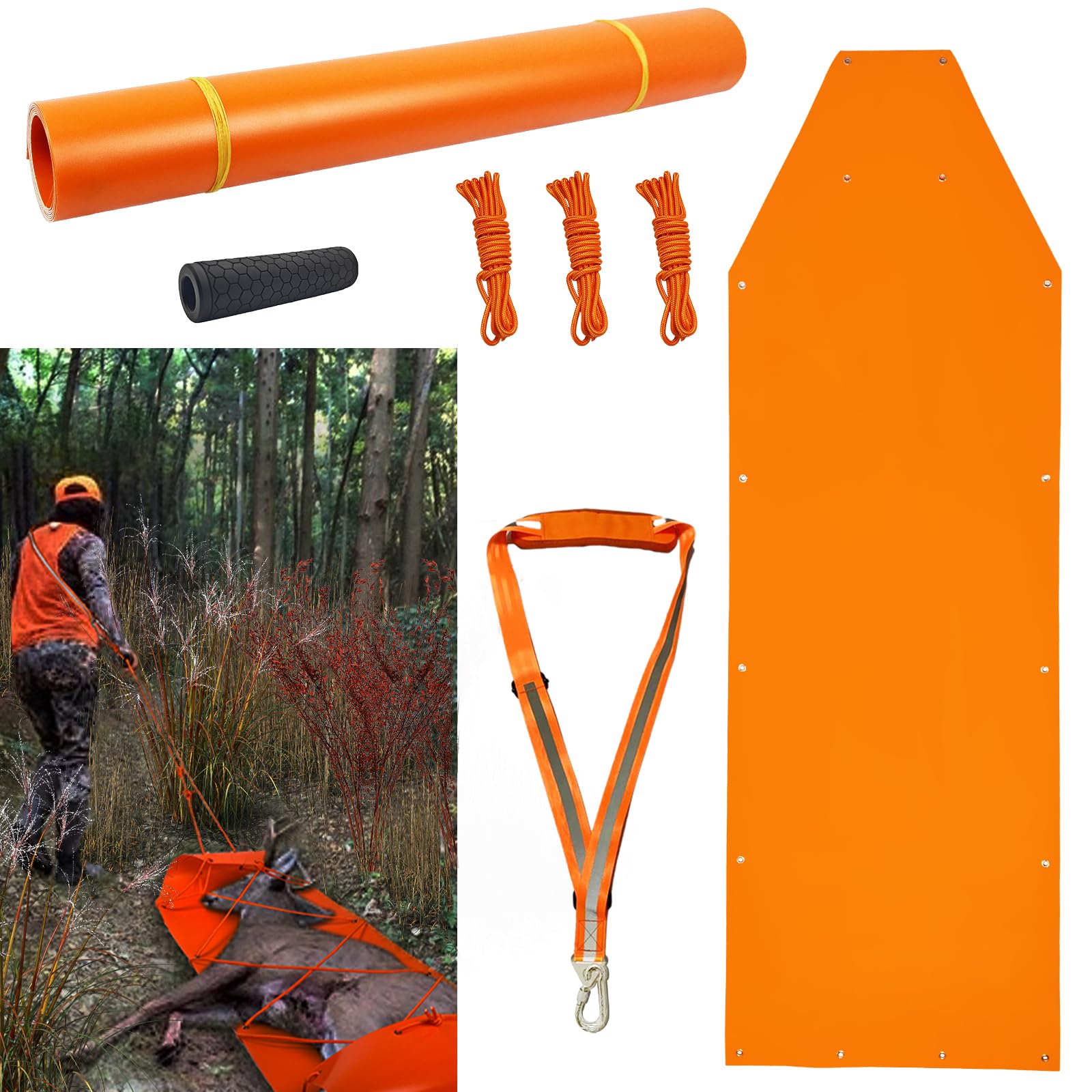 Vecacosic deer drag sled thickened for heavy loads in rugged hunting terrain