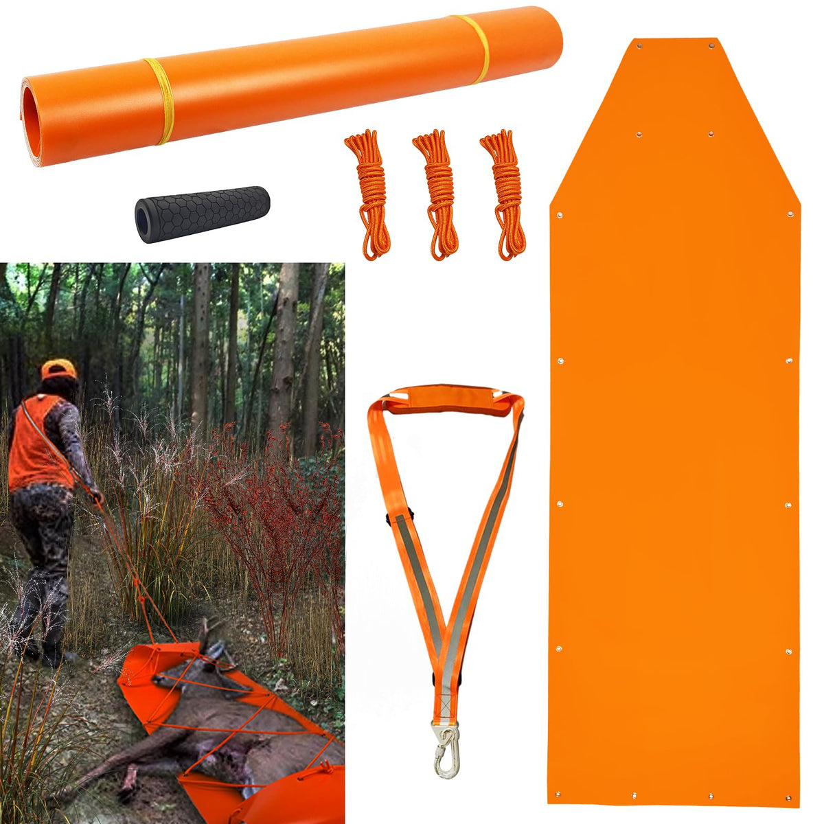Vecacosic deer drag sled thickened for heavy loads in rugged hunting terrain