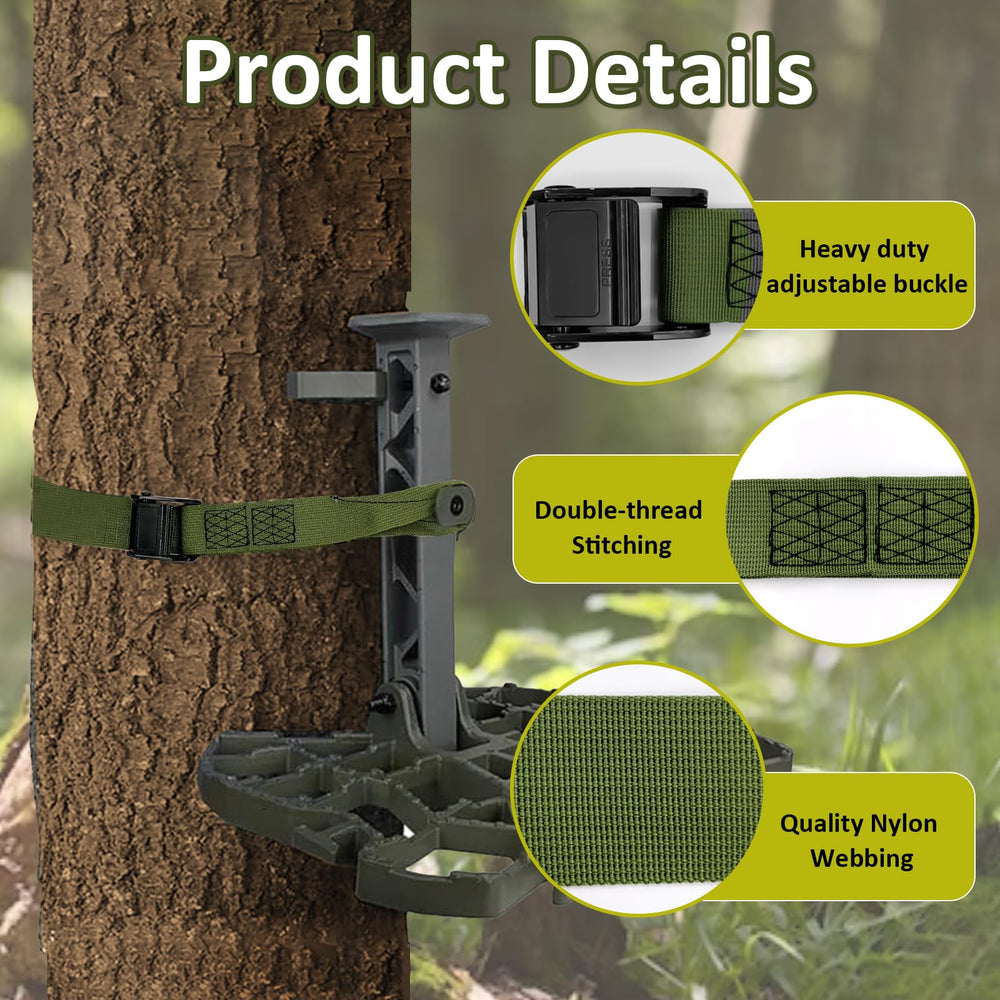 Vecacosic 6.5-foot strap length enables climbs on larger diameter trees.
