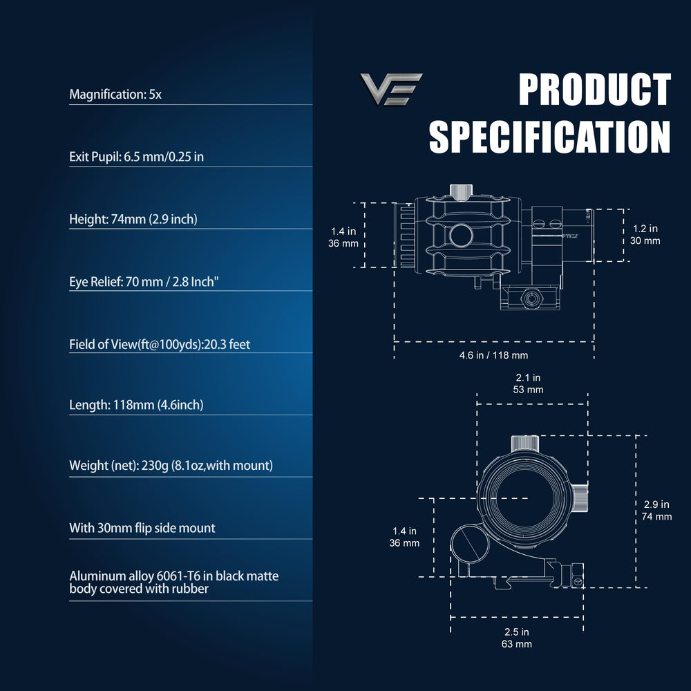 Vector Optics 5x26 Magnifier long-range setup for enhanced sighting
